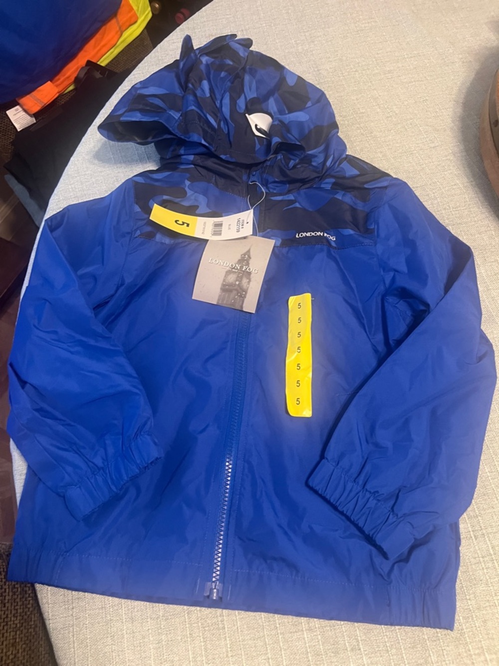 London Fog Boys' Royal Blue Hooded Raincoat with Camouflage Hood